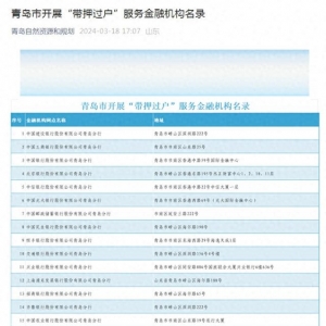 共17家 青島市開展“帶押過戶”服務(wù)金融機構(gòu)名錄發(fā)布